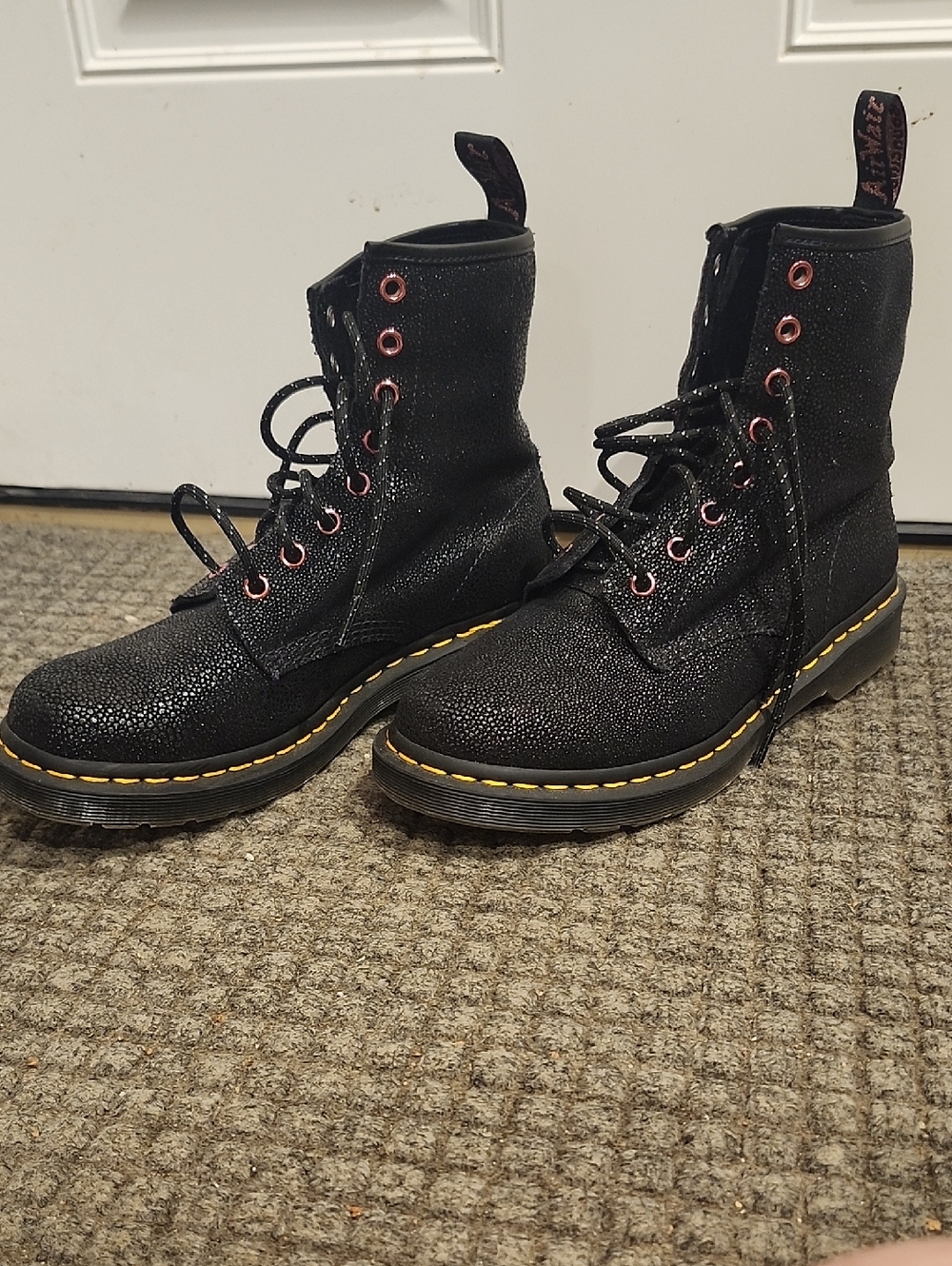 Authentic Doc Martin Black W/ Pink Accents Combat Boots